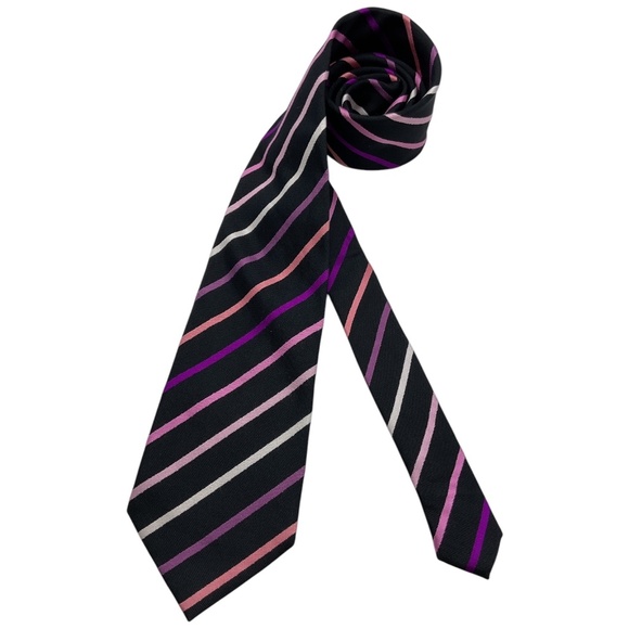 ALTEA Black/Purple Striped Silk LUXURY Tie ITALY - Picture 1 of 4